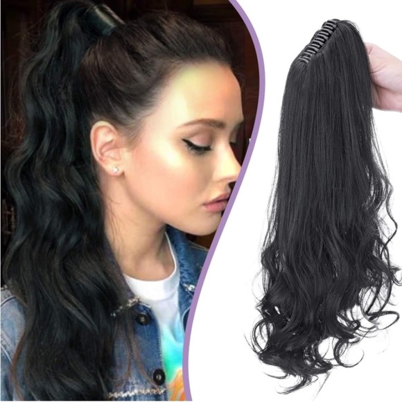 Black Pony Tail Hair Claw Hair Extension Piece 22” - Picture 3 of 9